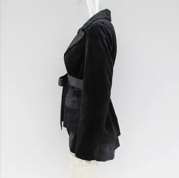 2019 jaro podzim nové módní Samet Vroubkované kabáty ženy křídel slim pevné černé blejzry casual styl svrchní oblečení topy gx1727