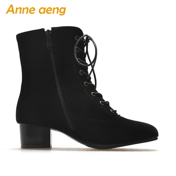 2019 nové Podzimní zimní žen kotníkové boty střední podpatky náměstí toe zip dámy sníh boty černé zimní dámské boty plus velikosti 33-45