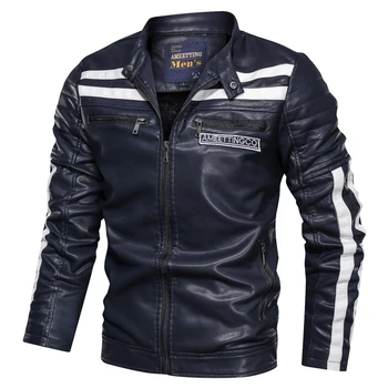 2019 nové šití kožená bunda a kabát módní pánské street ležérní motocyklové kožené bundy muži zimní plus sametové sako