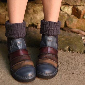 2019 pletené prošití hovězí kůže ženy boty retro ručně vyráběné originální ploché pata boty jarní podzimní zimní mid-tele Martin boty