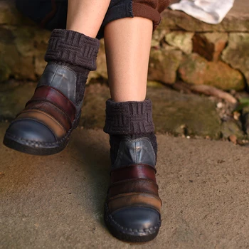 2019 pletené prošití hovězí kůže ženy boty retro ručně vyráběné originální ploché pata boty jarní podzimní zimní mid-tele Martin boty