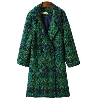 2019 Podzim Zima Ženy Kostkované Vlněné Kabát Módní Zelené Surové Vlněné Kabát ženy Plus velikosti Zahustit Slim Základní Kabát Ženy N363