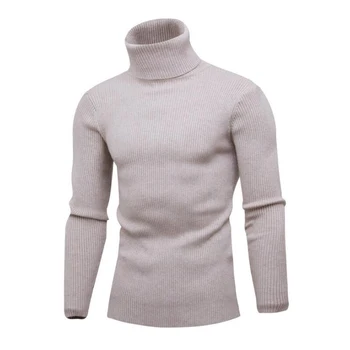 2019 pánské double límec kvalitní teplý svetr pánské módní solid knit pánský svetr casual slim svetr