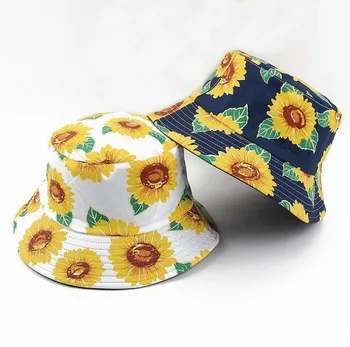 2019 slunce květina kbelík klobouk pro ženy, ženské dívky rybář klobouk slunečnice panama bob čepice letní sluneční klobouk krásné přítelkyni, dárek