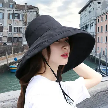 2020 anti-UV široký Okraj bavlněné prádlo sluneční klobouk pro ženy, dovolená léto panama skládací kbelík klobouk velký okraj korejské beach sun hat