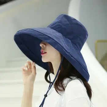 2020 anti-UV široký Okraj bavlněné prádlo sluneční klobouk pro ženy, dovolená léto panama skládací kbelík klobouk velký okraj korejské beach sun hat