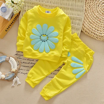 2020 batole korejské holčičky jarní oblečení sady luk slunečnice dívky podzimní oblečení set děti ležérní sportovní oblek set ST185