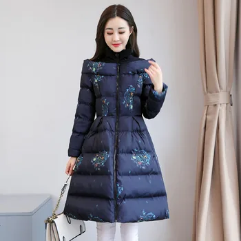 2020 Dlouhý Rukáv Dolů Bavlna Ženy Šaty Vintage Print Zimní Kabát Ženy Bunda Plus Velikost Bunda Elegantní OL Slim Kabát A448