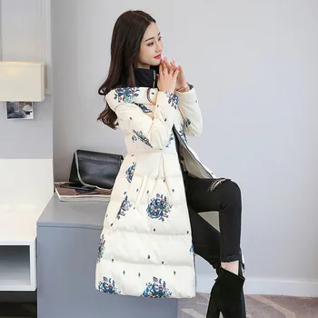 2020 Dlouhý Rukáv Dolů Bavlna Ženy Šaty Vintage Print Zimní Kabát Ženy Bunda Plus Velikost Bunda Elegantní OL Slim Kabát A448