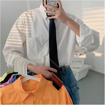 2020 Jaro A Léto Nové Mládeže Trend Japonské Volné Plná Barva Dlouhé rukávy Košile Módní Ležérní Divoké Bunda M-2XL