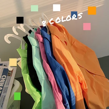 2020 Jaro A Léto Nové Mládeže Trend Japonské Volné Plná Barva Dlouhé rukávy Košile Módní Ležérní Divoké Bunda M-2XL
