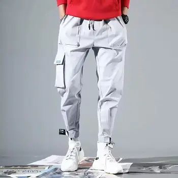 2020 Jaro Hip Hop Běžce Muži Černé Harém Kalhoty Multi-pocket Stuhy Muž Tepláky Streetwear Ležérní Pánské Kalhoty M-3XL