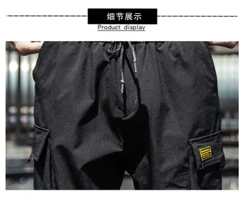 2020 Jaro Hip Hop Běžce Muži Černé Harém Kalhoty Multi-pocket Stuhy Muž Tepláky Streetwear Ležérní Pánské Kalhoty M-3XL