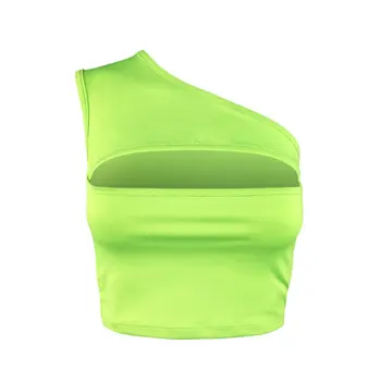 2020 Letní Dámské Crop Top Sexy Tank T-Shirt Nárůst Ukázat Kozy Neon Zelená halenka bez Rukávů Ramenní Popruh