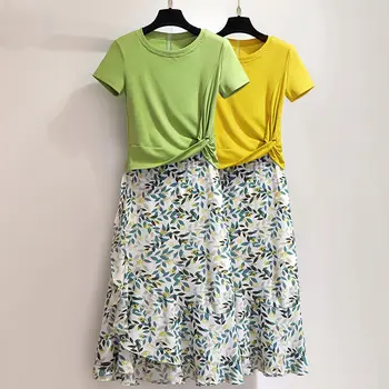 2020 Letní Korean Módní T-košile Sukně Sada Elegantní Ženy Šaty Tisk Holky Studenti Ležérní Sladké Oblečení Velkoobchod