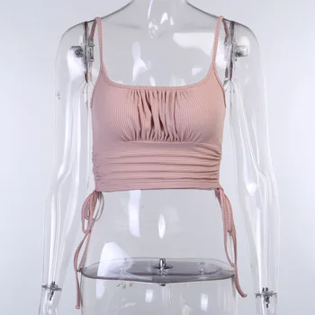2020 Letní Nové Sexy Slim-Fit Šití Vesta dámská Skládaný Krajka-up Krátký Popruh