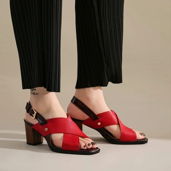 2020 Letních Nové Elegantní Sandály Popruh z Pravé Kůže Náměstí, Vysoké Podpatky Dámské Boty Stylový Mělké Sandály ženské boty