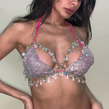 2020 Luxusní Barevný Střapec Crystal Hrudi Tělo Řetězce Podprsenka Sexy spodní Prádlo pro Ženy Letní Dovolená Mateřského Řetězce Podprsenku Tělo Šperky