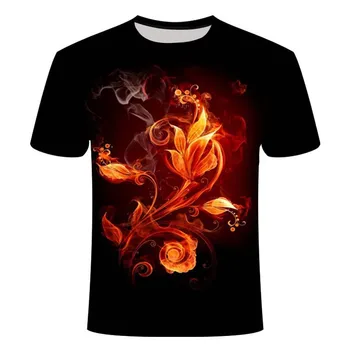 2020 nové 3d t shirt Black Tee Ležérní Top Camiseta Streatwear Krátký Rukáv Tkanina Modrá, Červená Hořící letní tričko Pánské t-shirt