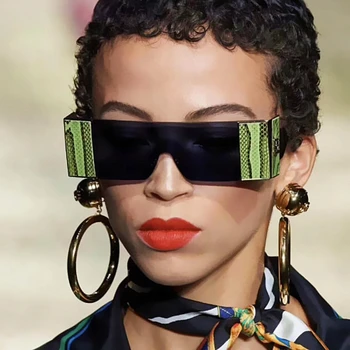 2020 Nové Módní Jednoho Kusu Hadím Potiskem Sluneční Brýle Pro Ženy Luxusní Značky Náměstí Sluneční Brýle Muži Vintage Černé Odstíny Zelené