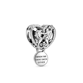 2020 Nové Originální 925 Sterling Silver Korálky Prolamované mořští Koníci Srdce Kouzlo Fit Pandora Náramek Náramek DIY Ženy Šperky