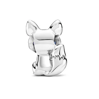 2020 Nové Real Sterling Silver Zvířat Korálky Modré Křišťálové Oči Fox Přívěsky Fit Původní Pan Náramek Kouzlo Pro Ženy DIY Šperky