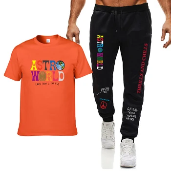 2020 nové Travis Scott Astro Světa T-shirt vysoce kvalitní pánské ležérní ulici Harajuku tisk + dvoudílné sportovní kalhoty