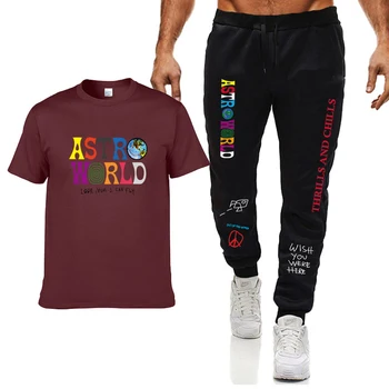 2020 nové Travis Scott Astro Světa T-shirt vysoce kvalitní pánské ležérní ulici Harajuku tisk + dvoudílné sportovní kalhoty