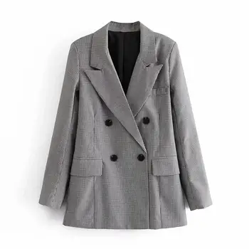 2020 Nové Ženy, Kontrola Sako Dvouřadový Dlouhý Rukáv Kabát Módní Ležérní Vintage Kostkované Ženy Blazer