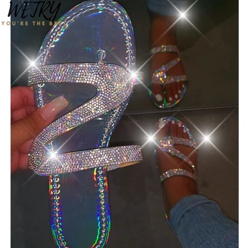 2020 nové ženy módní divoké plážové flip flop světlé diamond ploché dno venkovní divoké student sandály Bling pantofle