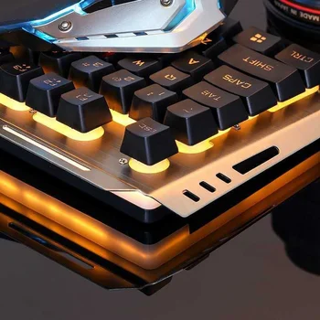 2020 Nového V1 Ergonomický USB kabelové Módní LED Podsvícená Herní mechanická klávesnice a myši sada pro PC, Notebook