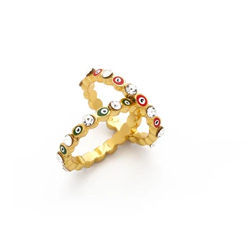 2020 Nový Český Duha Zlé Oko Drahokamu Plné Zlaté Prsteny Pro Ženy Vintage Zlaté Barvě Prst Prsten Dámy Prsten Šperky