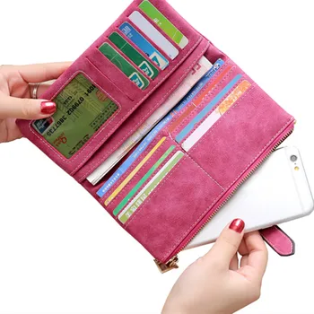 2020 Pevné Šňůrky Nubukové Kůže Zip Dlouhý Ženy Peněženky Telefon Bag Luxusní Značky Peněženky Značkové Kabelky Držitele Karty Spojka