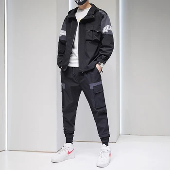 2020 Podzim Muži Streetwear Tepláková souprava Bunda s Kapucí a Harajuku Běžců Muži Cltohing Oblek Sady Vintage Joggers