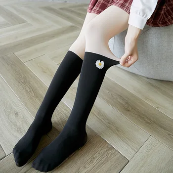 2020 Podzim Nové Punčocháče Sladká Japonský Styl Daisy Tisku Šití Punčocháče Legíny Fake Mid-Trubka Tele Ponožky Punčocháče Studenty