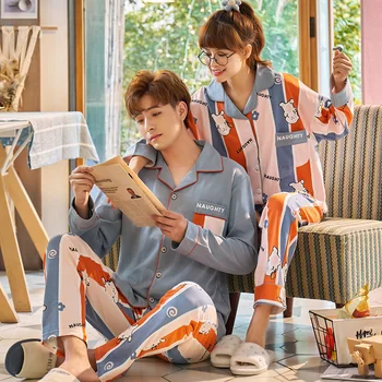 2020 podzim pár nový hot prodej ženské modely bavlny klopě pohodlné pyžamo sady