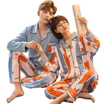 2020 podzim pár nový hot prodej ženské modely bavlny klopě pohodlné pyžamo sady