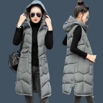 2020 podzim zimní dolů bavlna dámská vesta dlouhý úsek s kapucí tlusté teplé teplý kabát ženy divoké vesta vesta