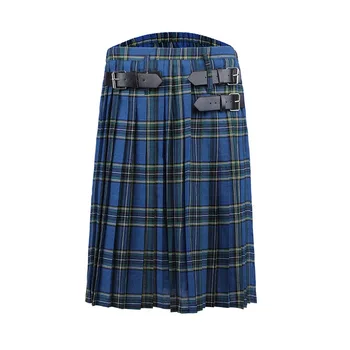 2020 Skotské Pánské Sukně Tradiční Kostkované Pás Skládaný Bilaterální Řetězce Hnědé Gothic Punk Skotský Tartan Kalhoty
