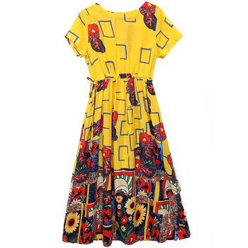 2020 Summer Vintage Dlouhé Šaty Ženy Krátký Rukáv Plus Velikost Šaty, Elegantní Volné Ležérní Boho Kostkované Šaty Letní Dámské Oblečení