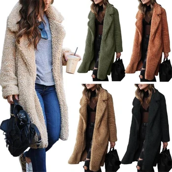 2020 Umělé Kožešiny Kabát Svetr Podzim Zima Ženy Teplý Kabát Dámy Kabát Plyšové Bunda Ženy Dlouhý Kabát Plus Velikost Vynosit
