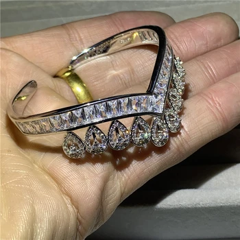 2020 Unikátní Šumivé Luxusní Šperky 925 Sterling Silver Princess Tvar AAAAA CZ Ženy Svatební Otevřít Nastavitelný Náramek Dárek