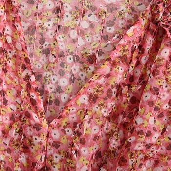 2020 ženy elegantní v neck květinové tisk textury dekorace šifon šaty dámské elastické pas vestidos elegantní šaty značky DS3629