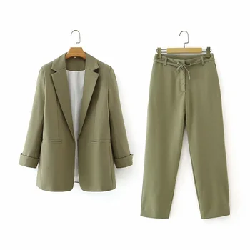 2020 Ženy světle zelená oblek kalhoty oblek set sako sako & kalhoty kalhoty 2 ks set office lady práce nosit oblek set pro ženy