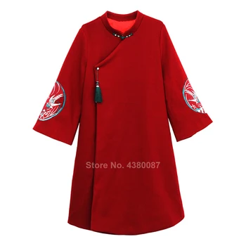 2020 Ženy Zimní Kabáty Tradiční Čínské Oblečení Zimní Tlusté Cheongsam Šaty Jeřáb Výšivky Vintage Vlny Qipao Nový Rok