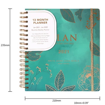 2021 Agenda, Plánovač, Organizátor, B5 Cívky Notebook Věstníku Měsíční Týdenní Plán 090F