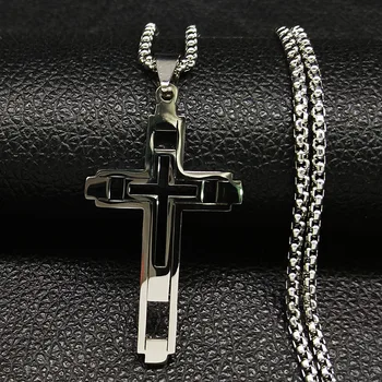 2021 Módní Kříž z Nerezové Oceli Náhrdelník pro Muže, Stříbrná Barva Náhrdelníky Přívěsky Šperky acero inoxidable N18798