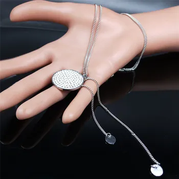 2021 Nerezové Oceli Crystal Kulatý Náhrdelník pro Ženy, Stříbrná Barva Střapec Dlouhý Náhrdelník šperky colgante mujer N20189