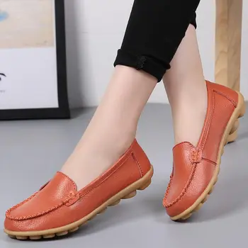2021 nové originální kožené ploché boty žena móda ženy ležérní boty plus size mokasíny slip-na kolo toe pevné ženské boty