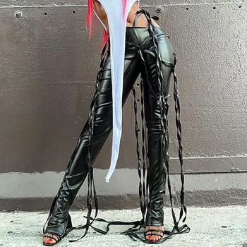 2021 nové těsné elastické PU kožené kalhoty Sexy Kožené Kalhoty roztrhané legíny ženy pu kožené legíny gotické kalhoty, leopard tisk